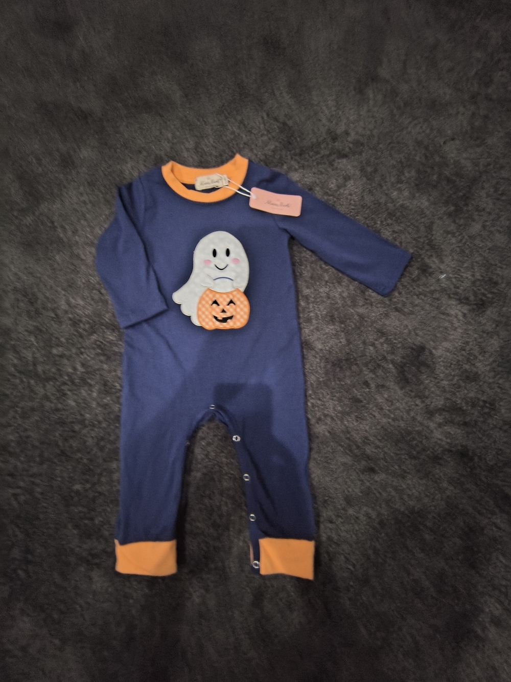 Navy & Orange Ghost Pumpkin Footie  NWT
